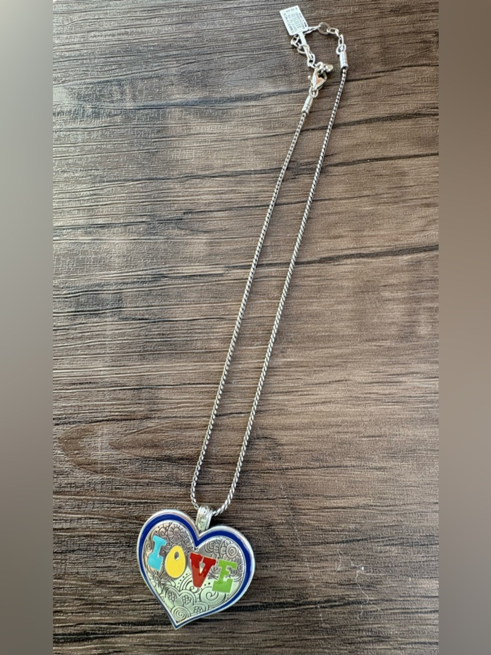 Brighton Silver-Tone Heart Necklace with Multicolor 'LOVE' Enamel